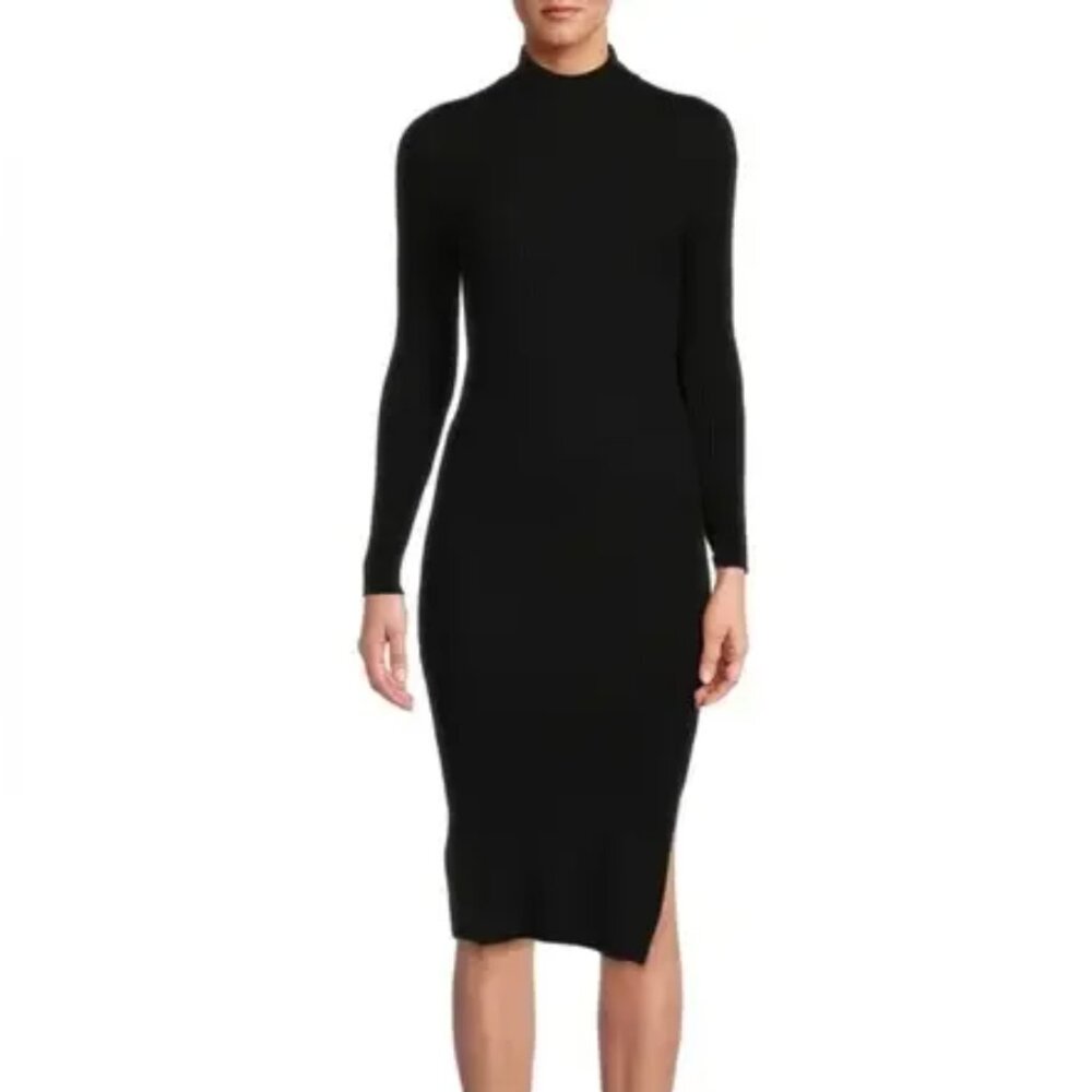 New S Magaschoni Ribbed Knit Mockneck Midi Pencil Knee Dress Stretch with Slits